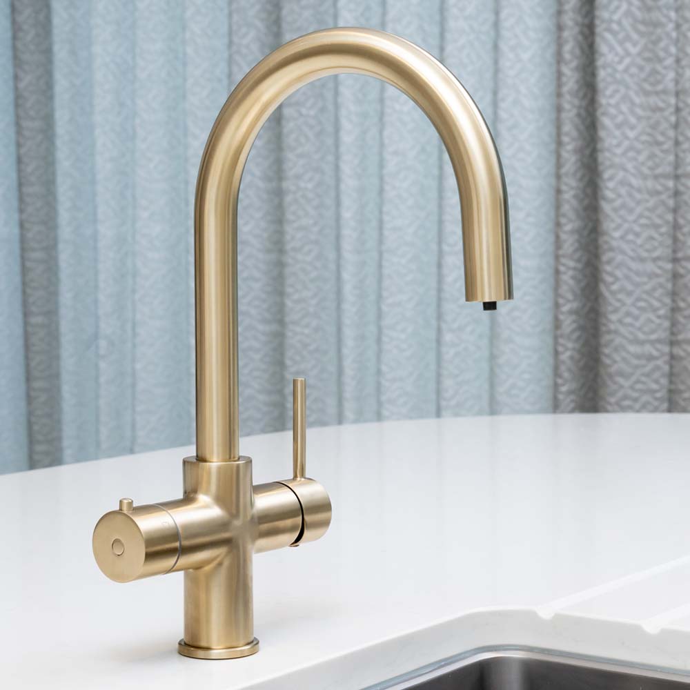 Aqua Classic Brushed Gold 4 in 1 Instant Boiling Water Tap C Shape