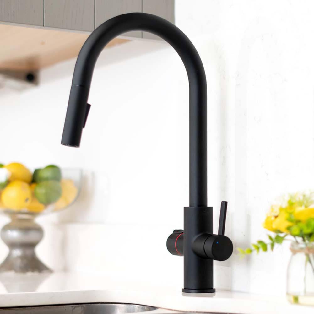 Aqua Ultra Matt Black 4 in 1 Instant Boiling Water Tap With Pull Out Spray
