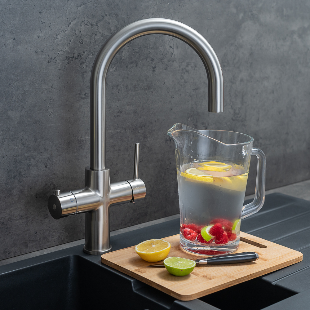 5 in 1 Instant Boiling Chilled Filtered & Sparkling Water Tap C Shape Aqua Fizz Brushed Chrome