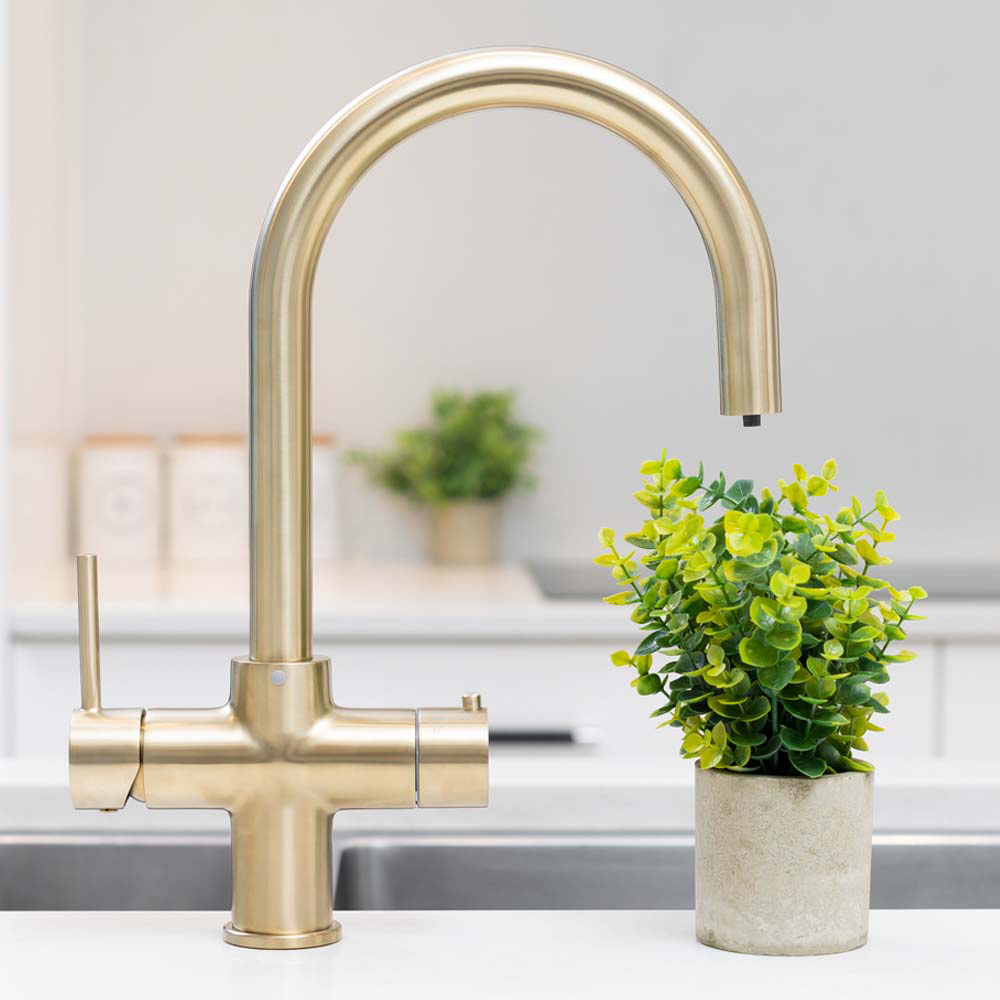 Aqua Pro Brushed Gold 4 In 1 Instant Boiling Water Tap C Shape 4 Litre Boiler 2