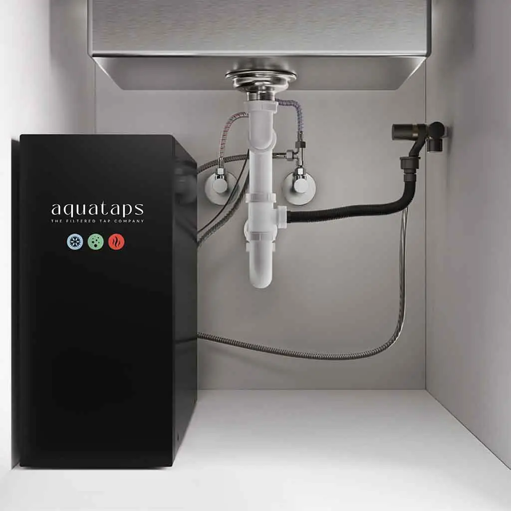 5-in-1 All-in-One Matt Black Tap with hot, cold, instant boiling 100°C, sparkling, chilled, & ambient water. With filtration, it's a 6-in-1 solution!