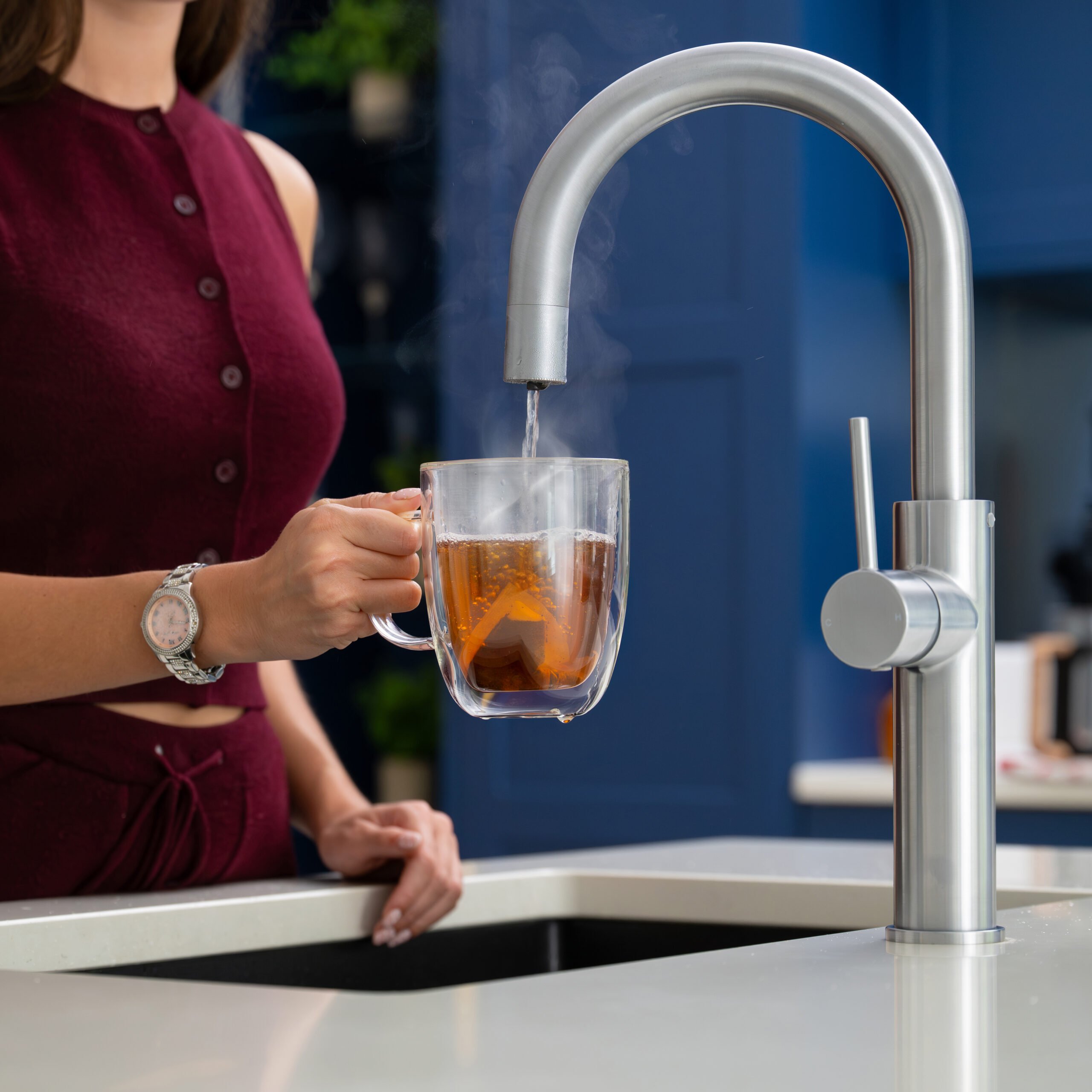 Digital 4 In 1 Instant Boiling And Filtered Water Tap Aquatap Classic C Shape Brushed Chrome